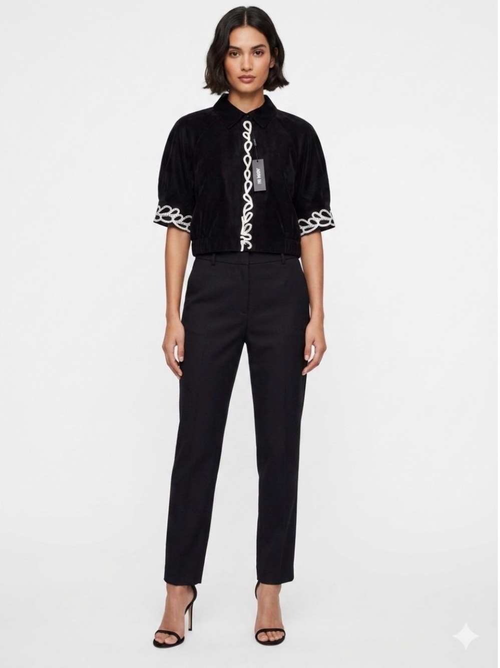NWT Jason Wu Black Cropped Embroidered Shirt 100 % Cotton XL.